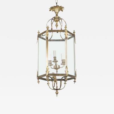 Brass Hexagonal Three Light Lantern with Putti