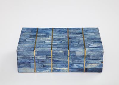 Brass Inlay Stripe Blue Bone Box