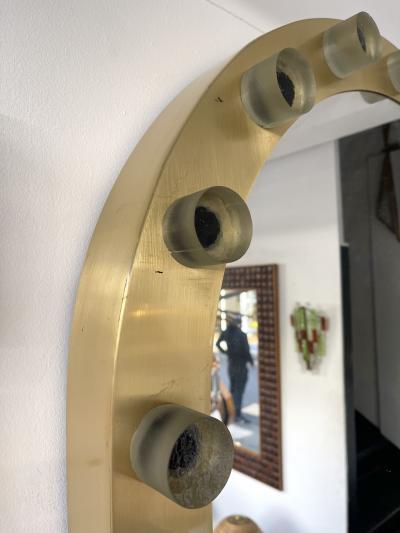 Brass Mirror Glass Cabochon Decor Italy 1990s