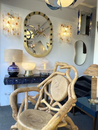 Brass Mirror Glass Cabochon Decor Italy 1990s