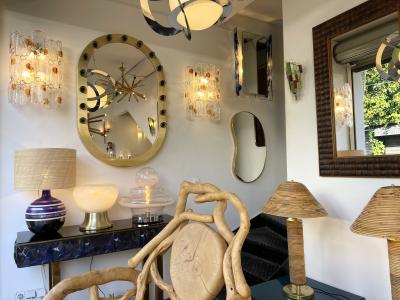 Brass Mirror Glass Cabochon Decor Italy 1990s