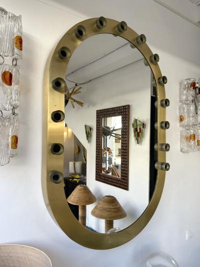 Brass Mirror Glass Cabochon Decor Italy 1990s