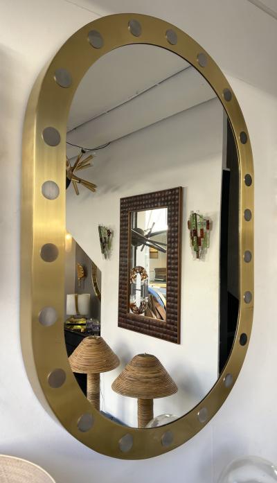 Brass Mirror Silver Metal Decor Italy 1990s
