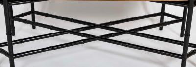 Brass Molded and Curved Edge Tray Table on Ebonized Faux Bamboo Stand