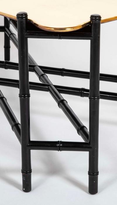 Brass Molded and Curved Edge Tray Table on Ebonized Faux Bamboo Stand