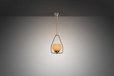 Brass Pendant Lamp with Textured Opal Glass Shade Europe Mid 20th Century