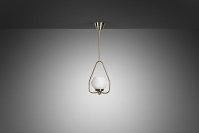 Brass Pendant Lamp with Textured Opal Glass Shade Europe Mid 20th Century