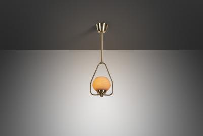 Brass Pendant Lamp with Textured Opal Glass Shade Europe Mid 20th Century
