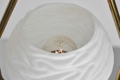 Brass Pendant Lamp with Textured Opal Glass Shade Europe Mid 20th Century