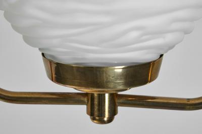Brass Pendant Lamp with Textured Opal Glass Shade Europe Mid 20th Century