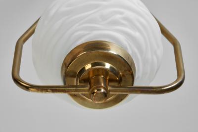 Brass Pendant Lamp with Textured Opal Glass Shade Europe Mid 20th Century