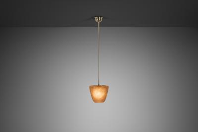 Brass Pendant Light with Etched Glass Shade Europe Mid 20th Century