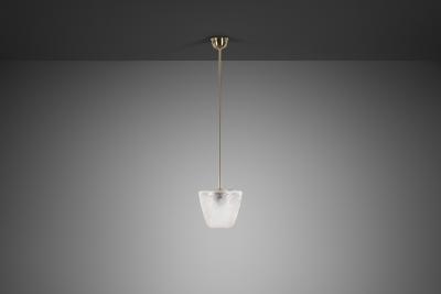 Brass Pendant Light with Etched Glass Shade Europe Mid 20th Century