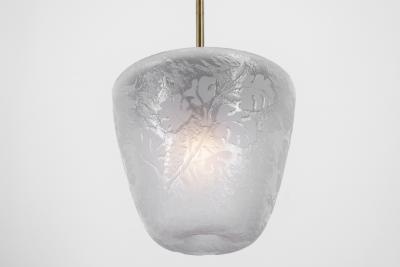 Brass Pendant Light with Etched Glass Shade Europe Mid 20th Century
