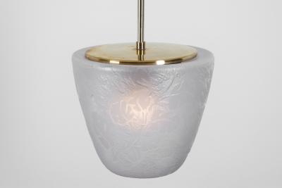Brass Pendant Light with Etched Glass Shade Europe Mid 20th Century