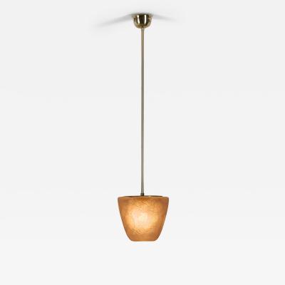 Brass Pendant Light with Etched Glass Shade Europe Mid 20th Century