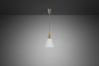 Brass Pendant Light with Opal Glass Shade Europe 1960s