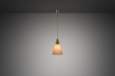 Brass Pendant Light with Opal Glass Shade Europe 1960s