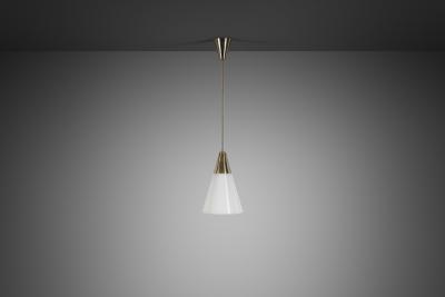 Brass Pendant Light with Opal Glass Shade Europe 1960s
