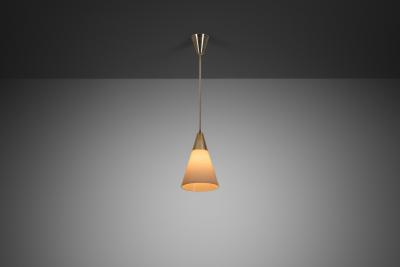 Brass Pendant Light with Opal Glass Shade Europe 1960s