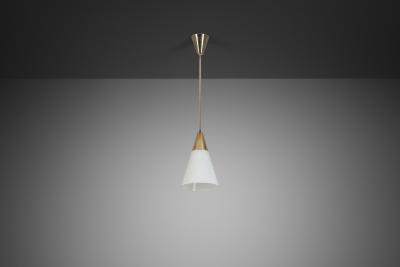 Brass Pendant Light with Opal Glass Shade Europe 1960s