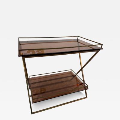 Brass Smoked Rose Glass Side Table 1970s Italy
