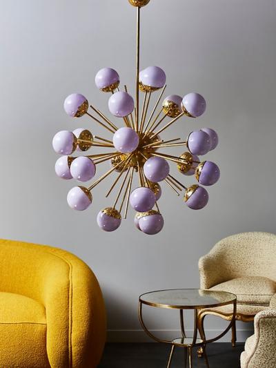 Brass Sputnik Chandelier with Lilac Glass Globes