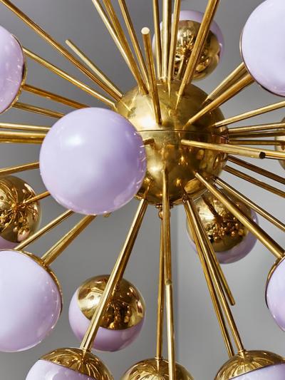 Brass Sputnik Chandelier with Lilac Glass Globes