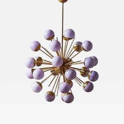 Brass Sputnik Chandelier with Lilac Glass Globes