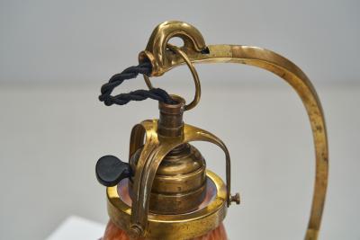 Brass Table Lamp with Iridescent Glass Shade Europe Early 20th Century