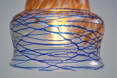 Brass Table Lamp with Iridescent Glass Shade Europe Early 20th Century