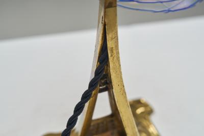 Brass Table Lamp with Iridescent Glass Shade Europe Early 20th Century