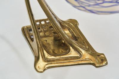 Brass Table Lamp with Iridescent Glass Shade Europe Early 20th Century