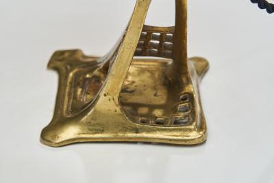 Brass Table Lamp with Iridescent Glass Shade Europe Early 20th Century