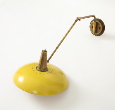 Brass Yellow Wall Lamp With Double Swivel Arm France 1950 s