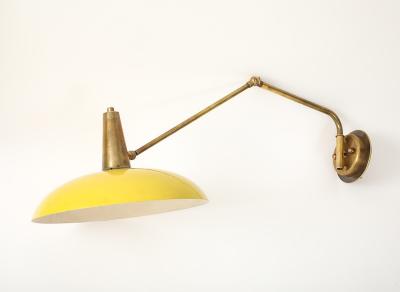 Brass Yellow Wall Lamp With Double Swivel Arm France 1950 s