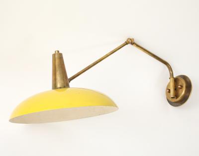 Brass Yellow Wall Lamp With Double Swivel Arm France 1950 s