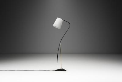 Brass and Black Lacquered Metal Floor Lamp Denmark 1950s