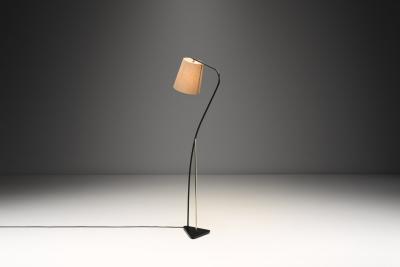 Brass and Black Lacquered Metal Floor Lamp Denmark 1950s