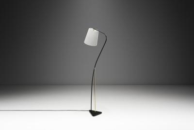 Brass and Black Lacquered Metal Floor Lamp Denmark 1950s