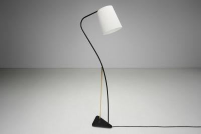 Brass and Black Lacquered Metal Floor Lamp Denmark 1950s