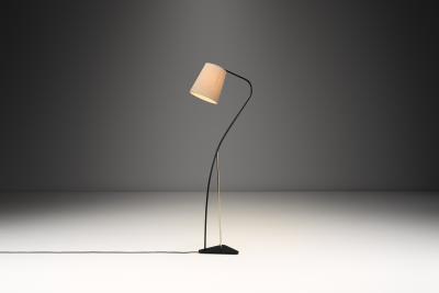 Brass and Black Lacquered Metal Floor Lamp Denmark 1950s