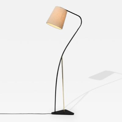 Brass and Black Lacquered Metal Floor Lamp Denmark 1950s