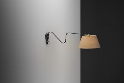 Brass and Black Lacquered Metal Wall Lamp Denmark ca 1950s
