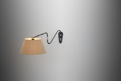 Brass and Black Lacquered Metal Wall Lamp Denmark ca 1950s