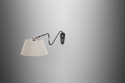 Brass and Black Lacquered Metal Wall Lamp Denmark ca 1950s