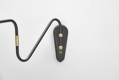 Brass and Black Lacquered Metal Wall Lamp Denmark ca 1950s