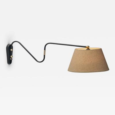 Brass and Black Lacquered Metal Wall Lamp Denmark ca 1950s