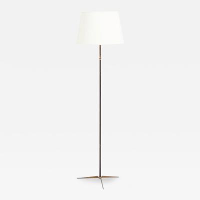 Brass and Black Leather Floor Lamp