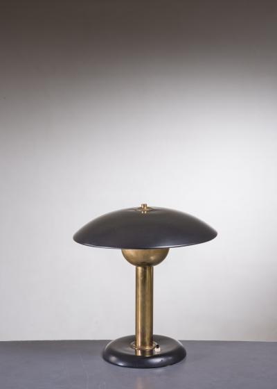 Brass and Black Metal Table Lamp Italy 1950s